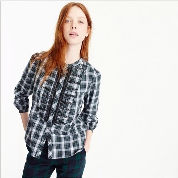 J. Crew Tops - J. Crew embellished button up tartan plaid shirt